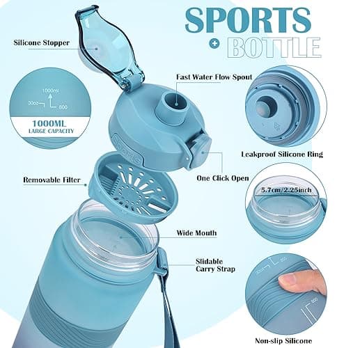 CodiCile Water Bottle, BPA Free 1l Water Bottle Leak Proof Drinks Bottle, Large Sports Bottle Great for Gym, School, Office and Travel (Light Dark Blue) — view 3