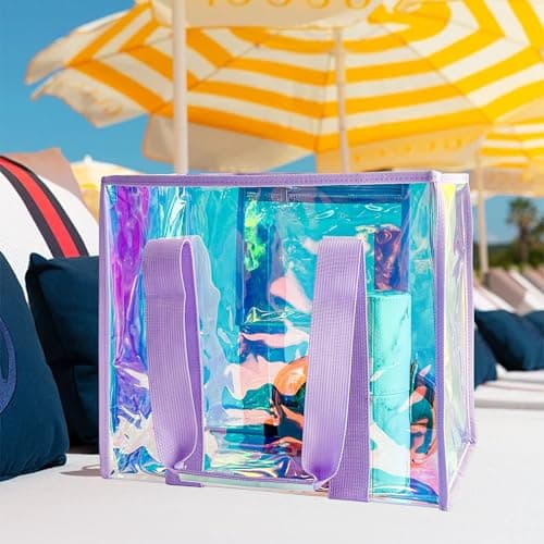 TotePrint Holographic PVC Tote Bag 35x30x17cm, Waterproof Transparent Beach Bag with Zipper & Handle, Large Travel Storage Bag for Summer, Swimming Pool, Shopping (Purple) — view 2