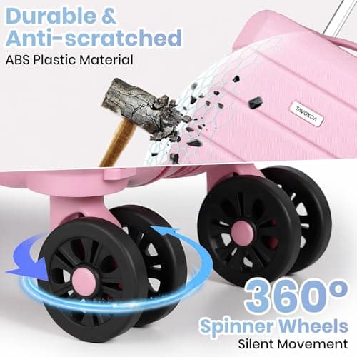 Tavoxda Cabin Suitcase Hand Small Travel Luggage, Carry On Suitcase with ABS Hard Shell Spinner &Removable Wheels for Ryanair, Wizz Air, 40x30x20cm Airline Approved, 16 Inch, Pink — view 6