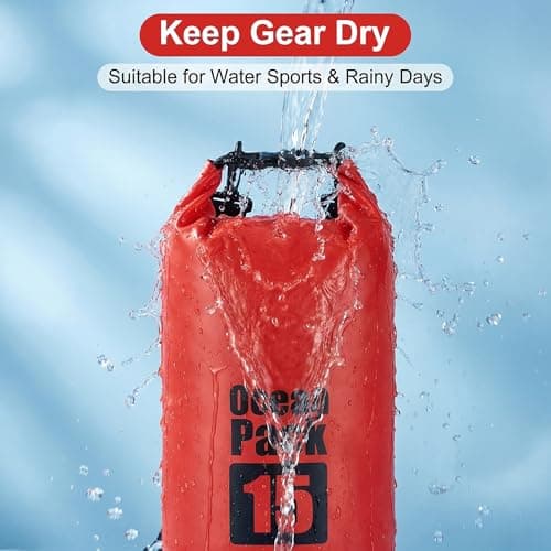 RONGZUBAT 2L Waterproof Dry Bag, Small Roll Top Dry Sack for Phone, Keys and Essentials, Lightweight Waterproof Bag for Kayaking, Paddle Boarding, Beach, Swimming, Camping and Travel - Red — view 4
