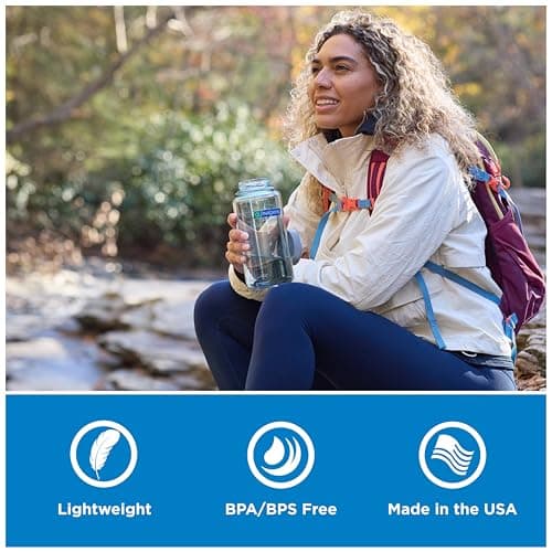 Nalgene BPA Free Leak Proof Tritan Water Bottle - Wide Mouth - 32 oz - Made in USA for Outdoor Use and Daily Hydration - Thrill & Motion (Endive — view 4