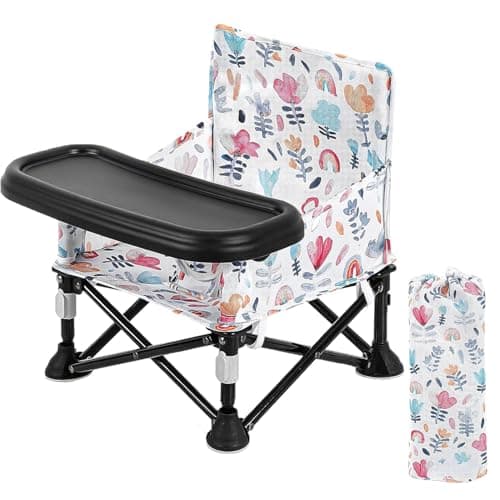LADIDA Portable Baby High Chair with Removable Tray - Foldable Travel Highchair with Travel Bag,Flower Pattern Folding Booster Feeding Chair for Indoor Outdoor, Beach, Picnic 305