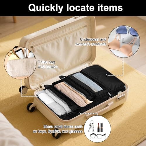 600D Oxford Cloth Hanging Travel Organizer 37x22.8x50cm Waterproof Tear Resistant Suitcase Organiser Bags Luggage Packing Cubes for Wardrobe Storage Business Trip Camping Adventure Vacation(black) — view 3