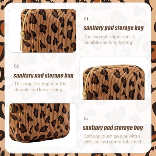 2PCS Sanitary Pad Storage Bag, Leopard Print and Hearts Design Small Storage Bag, Cute Sanitary Bags Sanitary Towel Holder for Teenage Girls School Travel Organization and Women — view 3