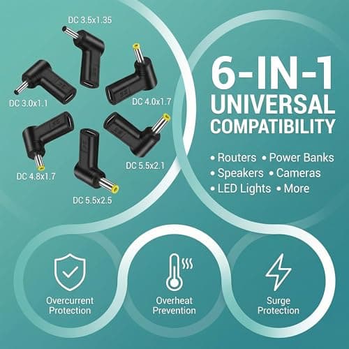 Ousuwo 6-Pack USB C Female to DC Male Adapter Set, 5V Convertors with 3.01.1mm, 3.51.35mm, 5.52.1mm, 4.01.7mm, 4.81.7mm, 5.52.5mm Connectors for Routers, Power Banks & Small Electronics — view 2