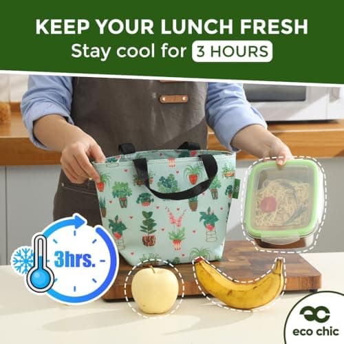 ECO CHIC Lightweight Foldable Insulated Lunch Bag Water Resistant Cooler Bag (Lavender with Dragonfly Lilac) — view 2