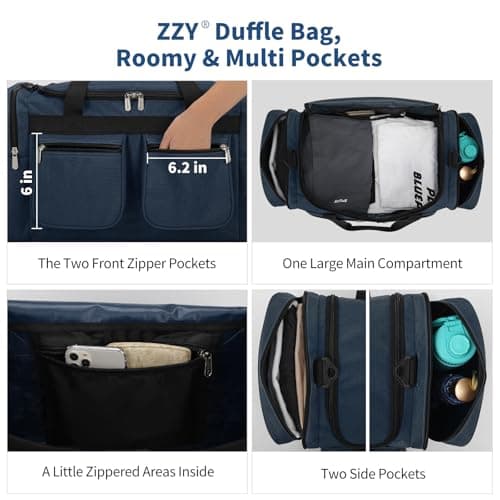ZZY Men's 40L Gym Bag Sports Duffle with Lockable Zipper, 20-Inch Holdall for Fitness, Workout, Travel, Weekend Overnight Bag (Navy Blue) — view 4