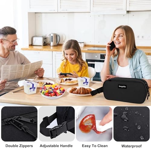 Saugnlbs Small Insulated Bag,Cool Bag Small,Mini Cool Bag,Freezable Lunch with 2 Ice Packs for Work School Travel,Freezable Snack Box for Adults,10“ x 4”x 5”Round,Black — view 6