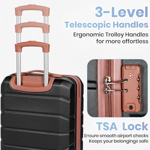 H.yeed Luggage Sets of 3 Piece, Lightweight Trolley Travel Suitcase Set ABS Hard Shell with 4 Spinner Wheels TSA Lock for Man Women, 21" + Duffels Bag & Toiletry Bag, Black — view 5