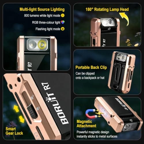 BORUIT R7 LED Torch Rechargeable, Mini EDC Powerful Keychain RGB Flashlight — view 2
