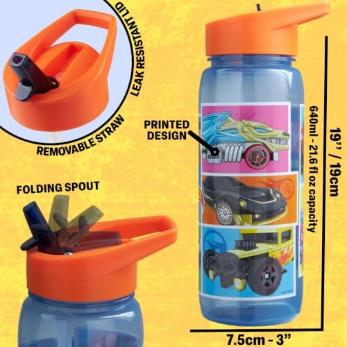 Get Trend Hot Wheels Kids Bento Lunch Box and 640ml Water Bottle Set, BPA-Free Snack Lunch Box with Compartment Set for Travel & Picnics, School Supplies Gifts for Boys (Multi Hot Wheels) — view 5