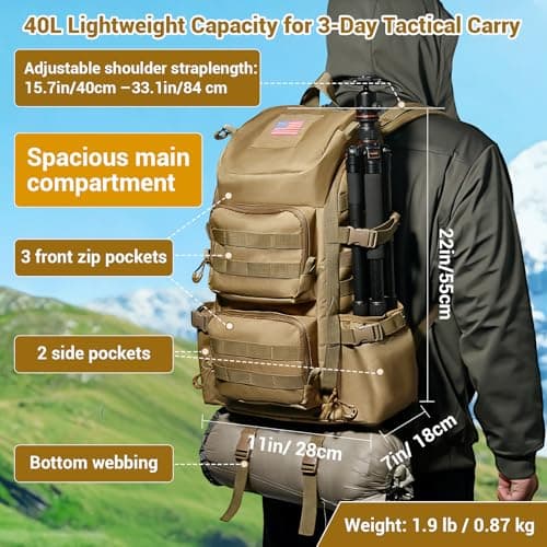 kokkoya Hiking Backpacks for Men 40L Tactical Backpack for Camping Hunting — view 5