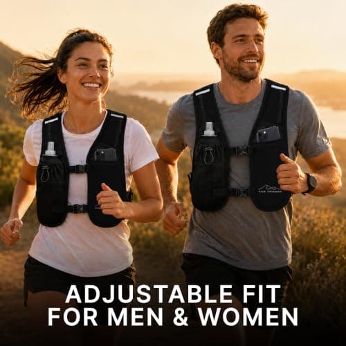 Running Vest with 2 Water Bottles & 3 LED Lights – Lightweight Reflective Hydration Vest with 6 Pockets – Adjustable Running Backpack for Men & Women, Ideal for Marathon & Night Trainings — view 4