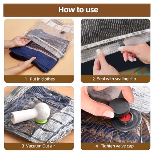 VACKFOX 15 Pack Vacuum Seal Bags with Wireless Rechargeable Electric Pump, Vacuum Storage Bags with LED Light (5L+5M+5S), Travel Vacuum Bags for Luggage, Space Saver for Clothes & Clothing Travel — view 5