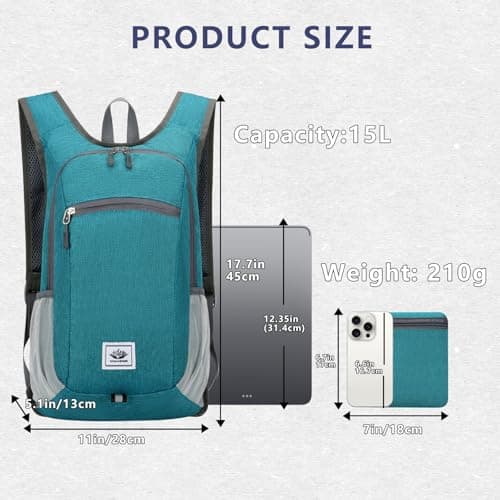 ROEOWENE 15L Foldable Ultralight Waterproof Hiking Backpack Small Women Men Mini Sports Backpack Outdoor Hiking Backpacks Daypack Daypack Hiking Backpack for Camping Hiking Travel, Green — view 2