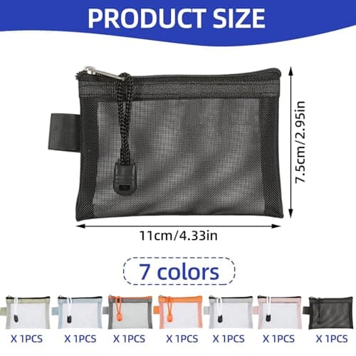 7 Pack Mini Zipper Mesh Bags 4.3" x 3" - Nylon Small Pouches for Travel, Makeup, Jewelry & More in 7 Vibrant Colors — view 2