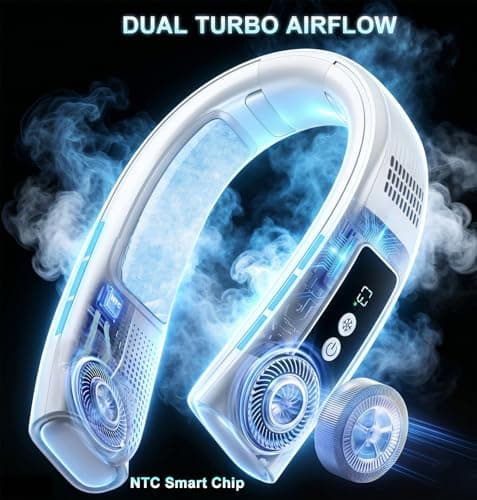 Neck Air Conditioner with 2 Ice Cooling Plates, Portable Neck Fans Blow Cold Air Rechargeable, Wearable Bladeless Fan Personal AC Dual Turbo,LED Screen Summer Gifts for Travel Beach Golf Office Women — view 3