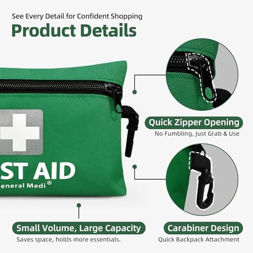 General Medi Mini First Aid Kit, 92 Pieces Small First Aid Kit - Includes Emergency Foil Blanket, Scissors for Travel, Home, Office, Vehicle, Camping, Workplace & Outdoor (Green) — view 3