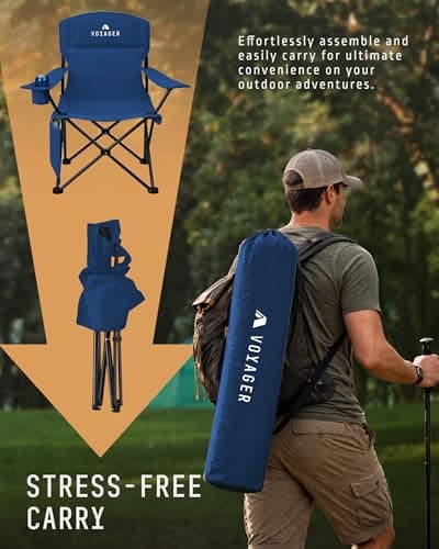 Voyager Folding Camping Chair 2-Pack, Lightweight with Pocket and Drinks Holder, Holds up to 120kg Each, Easy to Transport, Foldable Outdoor Chair Set - Navy — view 4