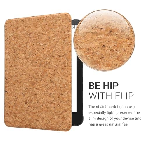 kwmobile Cork Case Compatible with Amazon Kindle Paperwhite (2024)/Colorsoft - Book Style Protective e-Reader Flip Cover Folio Case - Light Brown — view 2