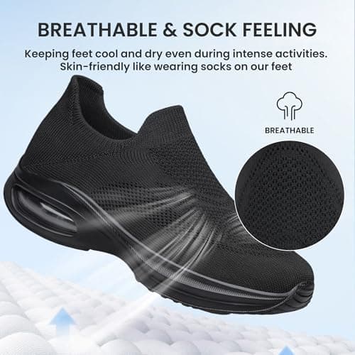 HOIYHEK Womens Slip On Trainers Walking Shoes with Non Slip Running Shoes Ultra-Lightweight Breathable Comfortable Mesh Sneakers for Gym Workout Walking Nursing & Casual Daily Black Size 6 — view 6