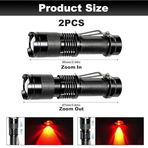 Vryth 2 Pack LED Red Light Torch Three Mode Flashlight Scalable Red Night — view 3