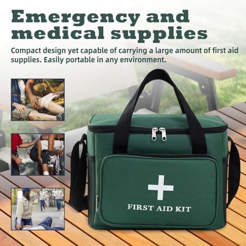 Amagogo Empty First Aid Bag Emergency Medical Bag with Adjustable Shoulder Strap Multipurpose First Aid Kit Travel Multi Pockets Utility Pouch for Traveling Outdoor, Green — view 5