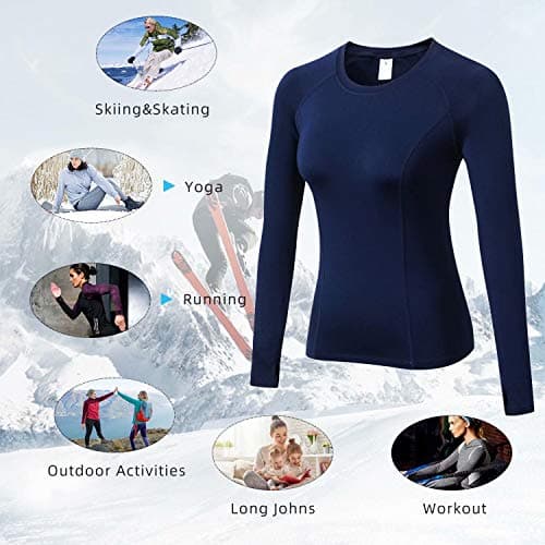 Sillictor Thermal Base Layer Womens Wicking Ski Base Layers with Thumb Hole Long Sleeve Running Top for Sports Gym Hiking Cycling Women Compression Tops High Wicking Breathable Warm 5021 Navy M — view 6