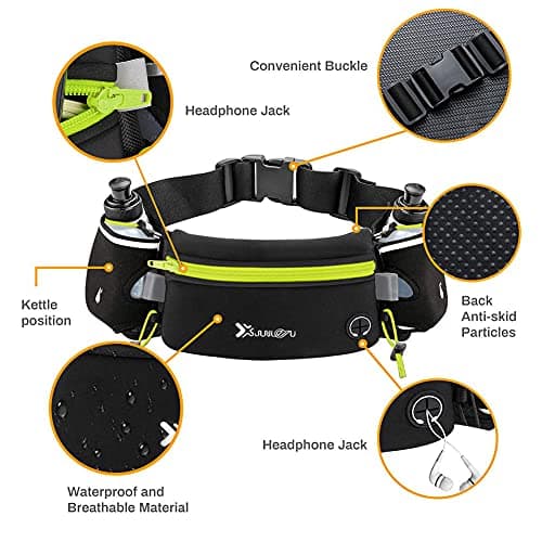 Number-one Running Belt with Water Bottles(2 x 175ML), Hydration Belt Waterproof Waist Pack Bag Fits iPhones Adjustable Sports Waist Pouch for Marathon Running Hiking Cycling, Green, 80cm*12cm*0.5cm — view 2