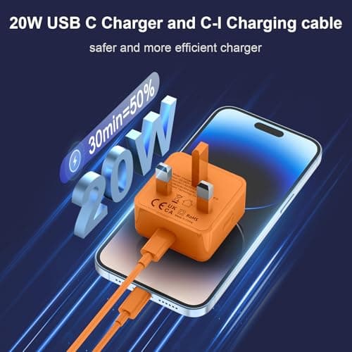 iPhone Charger Fast Charge 20W PD Fast for Apple Charger UK USB C Plug With 2M&3M iPhone Fast Charger Cable [ MFi Certified] Lightning Cable for iPhone 14 13 12 11 Pro Max, iPad (Orange, 2Packs) — view 3