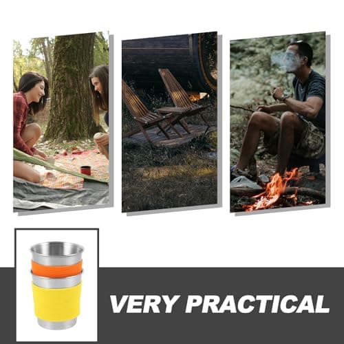 TEHAUX Stainless Steel Water Cup Anti-scalding 2pcs with Silicone Sleeve, Single-Layer Metal Mug Easy to Clean, Flat Base, for Table and Desk, Camping and Travel Drinking Cup — view 3