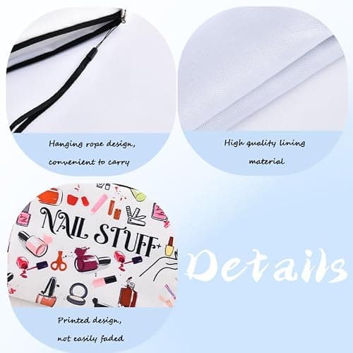 Sisadodo Nail Polish Organiser Bag for Women Girls Nail-Stuff Print Portable Nail Polish Storage Organiser for Travel Holiday Manicure Tool Bag for Nails Art Equipment Accessories with Anti Loss Strap — view 4