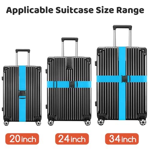 WISYOK Luggage Straps Extended, 4 Pack, 130-250cm Adjustable, SkyBlue — view 3