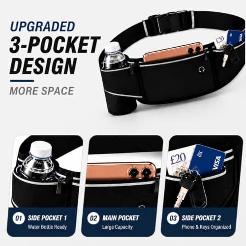 Running Belt for Woman & Man,Lightweight Water Bottle Holder with 3 Pockets — view 3
