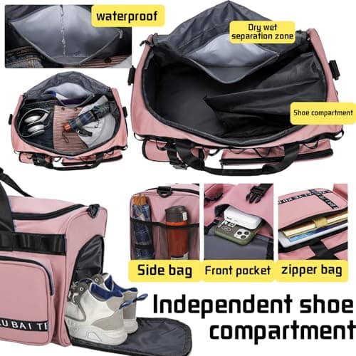 AUNGKWANG Sports Bag for Women and Men, XXL Sports Gym Bags, 65L Waterproof Travel Bag, with Shoe Compartment and Wet Pocket, Large Holdall, Cabin, Gym Bags, for Travel, Fitness, Sport — view 5