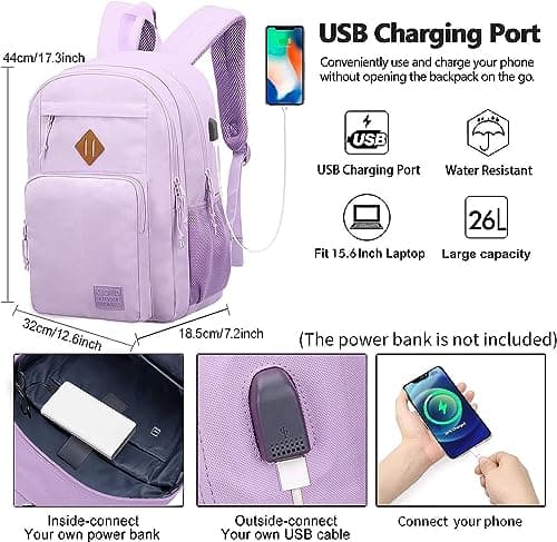 KEOFID Classic Travel Backpack for Men and Women, Anti Theft Laptop Backpack with USB Charging port, Large Bag for College(Purple) — view 3