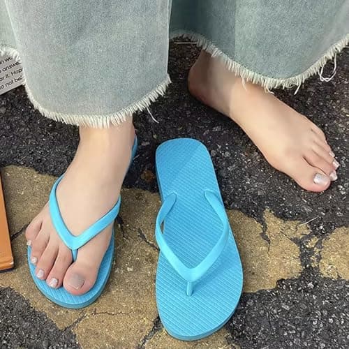 JiaYouLC Unisex Flip Flops Rubber Flatform Beach flipflops Slip-Resistant Flat Flip-Flop for Shower Swimming Pools (Blue-A, Adult, Men, 8, Numeric Range, UK Footwear Size System, 9, Medium) — view 3