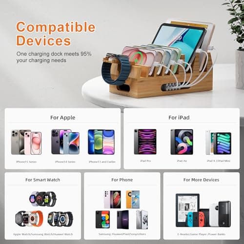All In One Family Dock Station, Wooden Bamboo Charge Stand-Natural Bamboo — view 4