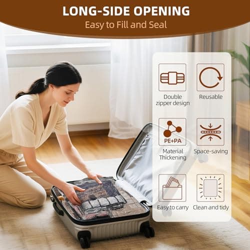 VACKFOX 15 Pack Vacuum Seal Bags with Wireless Rechargeable Electric Pump, Vacuum Storage Bags with LED Light (5L+5M+5S), Travel Vacuum Bags for Luggage, Space Saver for Clothes & Clothing Travel — view 6