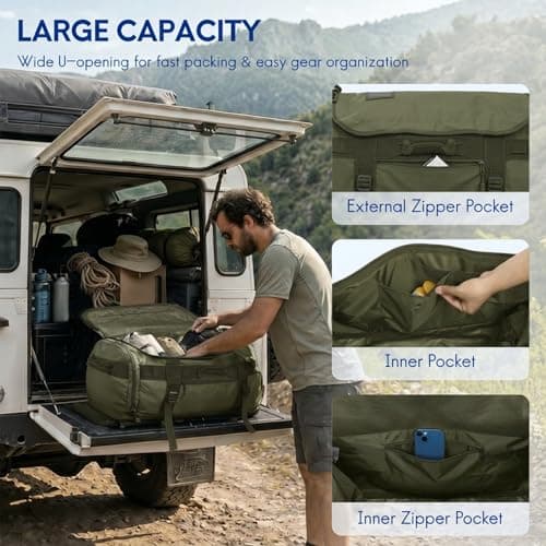 Haimont Heavy Duty Convertible Travel Duffel Backpack, 45L, Army Green — view 4