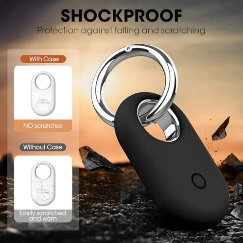 SmartTag2 Holder for Samsung Galaxy SmartTag 2 Case. Anti Lost Anti-Scratch Secure Keyring for Pet Collar Key Bag Luggage Travel. Silicone Protective Smart Tag 2 Keychain Cover (4 Pack, Black/Blue) — view 4