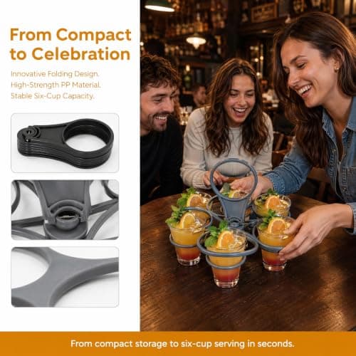 2 Pcs Drinks Carrier, Foldable 6-Cup Drink Holder Black and Grey — view 5