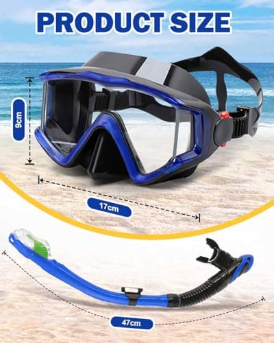 Lorrtta Snorkelling Set Adults with Dry Snorkel, 180° Wide View Anti-Fog Diving Mask, Lightweight Snorkel and Mask Set for Swimming & Travel – Black Blue — view 6