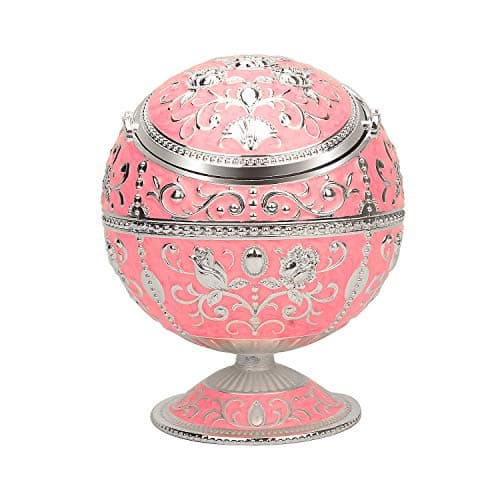 Windproof Ashtray with Lid for Cigarettes Metal Portable Cigar Ashtray Odor Eliminator for Indoor outdoor Hand Stamped Rose Pattern with Sparkle Fancy Gift for Men Women
