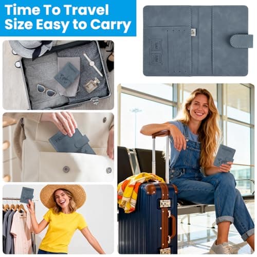 AOOTE Passport Holder Cover Wallet Case, PU Leather RFID Blocking Passport Cover Case with Card Slots, Passport Holder for Passports Ticket Boarding Passes Credit Cards Business Cards, Sea Grey — view 6