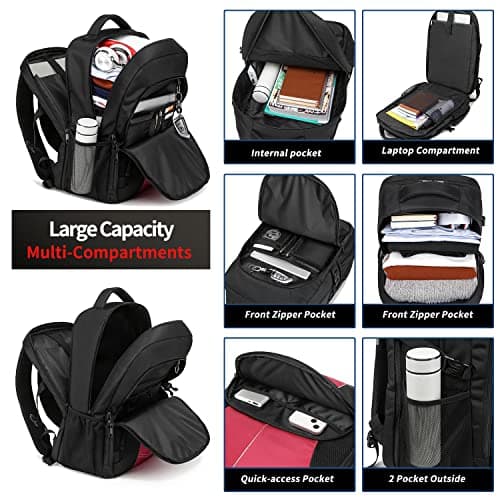 Extra Large Backpack for Women 55L,18.4Inch Travel Laptop Rucksack with USB Charging Port Business Flight Approved Carry On Backpack,TSA Big Capacity Heavy Duty Computer Bag College School Bookbag,Red — view 3
