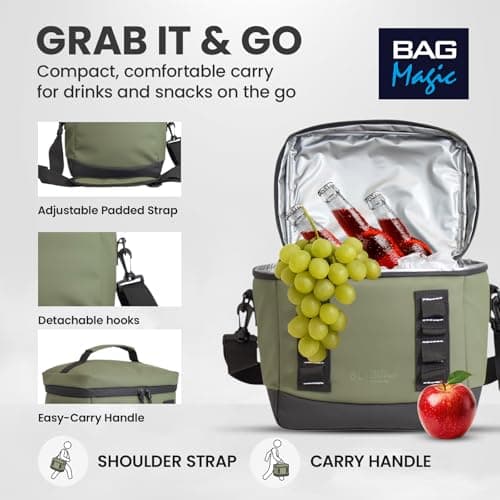 Bordlite 8L Insulated Cooler Bag Khaki – Leakproof Lunch Bag with Waterproof Lining, Thermal Insulation, Adjustable Shoulder Strap, Compact Picnic Travel Cooler for Drinks & Food — view 2