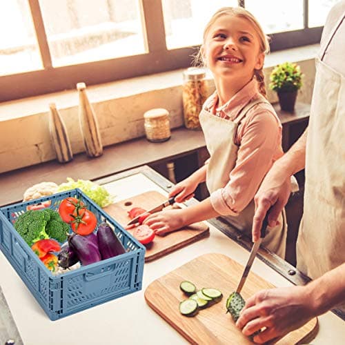 Tuevob Plastic Drawer Organizer Collapsible Storage Boxes Crate,4-Pack Stackable Folding Storage Basket Closet Containers Toy Organiser for Home Office Bedroom Kitchen Drawer Pull Out Under Bed-Blue — view 2