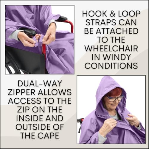 Staveley Wheelchair Rain Cape Poncho Waterproof | Unisex Lightweight Adult Mobility Rain Cape | Protection for Wheelchair & Electric Wheelchair Users (Lilac) — view 3