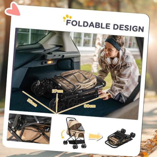 PawHut Dog Stroller with Reversible Handle for Small Dogs Light Brown — view 5